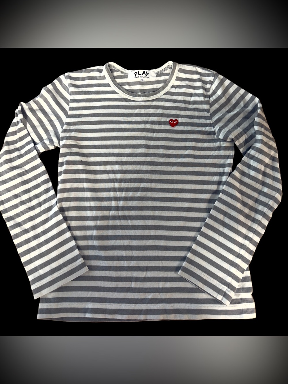COMME des GARÇONS PLAY Grey White Striped Long Sleeve T-Shirt S